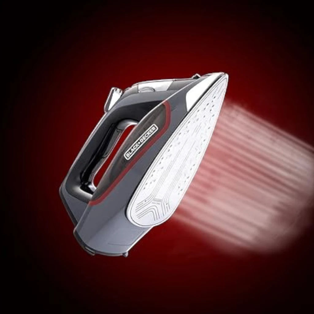 Black+Decker 2200W Steam Iron with Ceramic Soleplate, 380ml Tank, Anti-Drip & Auto Shutoff – X2050-B5 (Grey) - Damoo