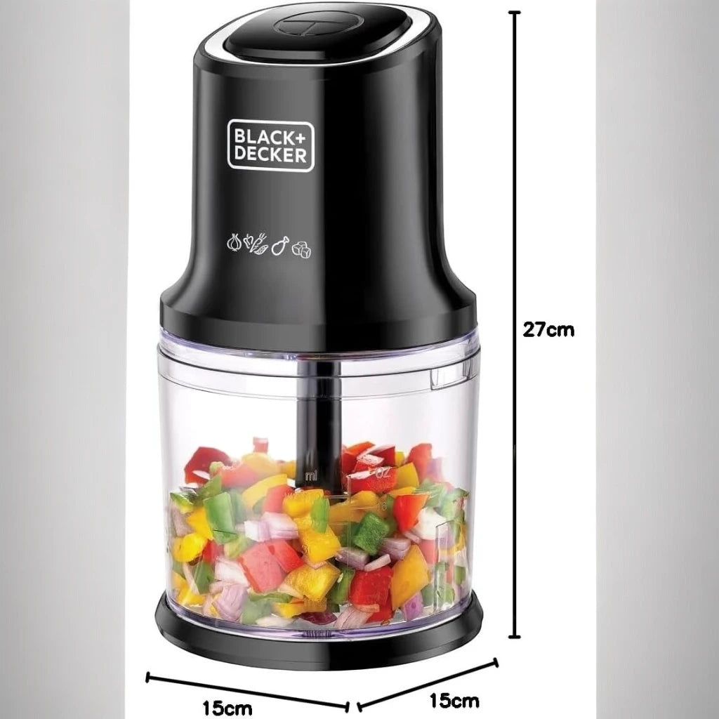 black+decker 500W Vertical Chopper – Powerful Electric Chopper with 4 Stainless Steel Blades, 500ml Capacity, Chrome Trim, Compact Design, Easy to Use, Black – FC500-B5 - Damoo