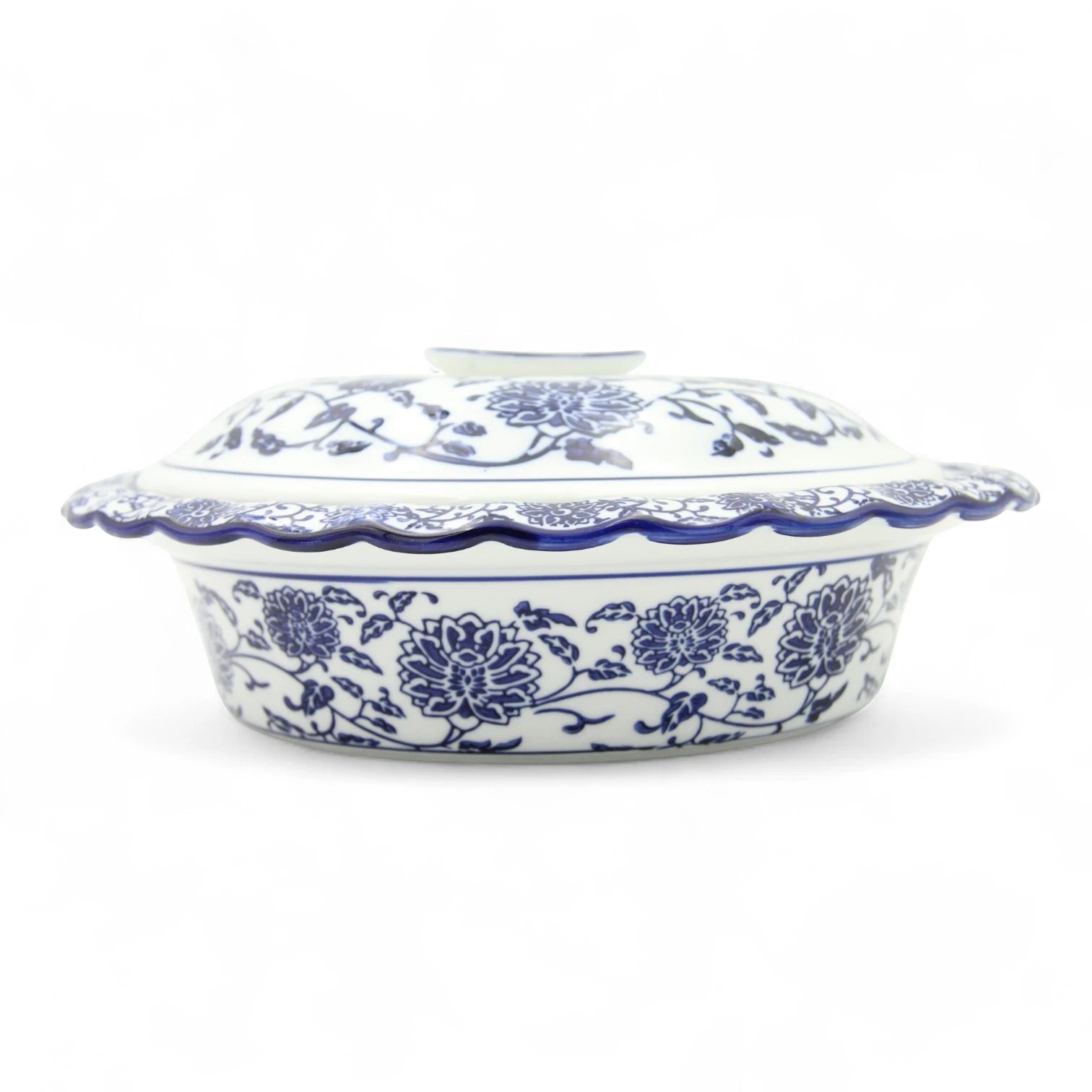 Blue & White Floral Serving Bowl with Lid – Elegant serving Dish for Rice, Salads, and Traditional Meals - Damoo