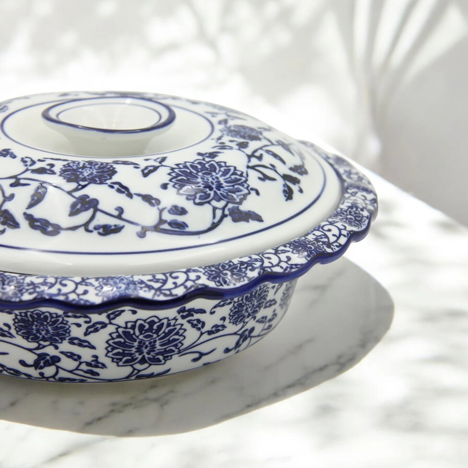 Blue & White Floral Serving Bowl with Lid – Elegant serving Dish for Rice, Salads, and Traditional Meals - Damoo