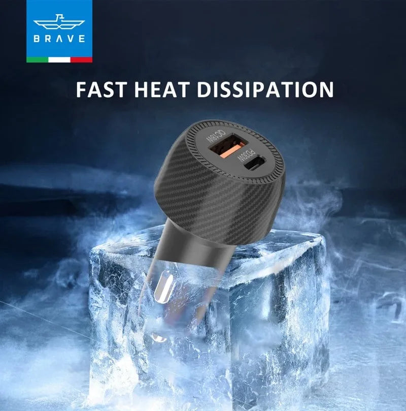 Brave 48W USB-C Car Charger – Dual Port Fast Charging Adapter with QC 3.0 + 100W Type-C Cable | Compatible with iPhone 16/15/14, Samsung S24/S23, iPad, AirPods & More - Damoo