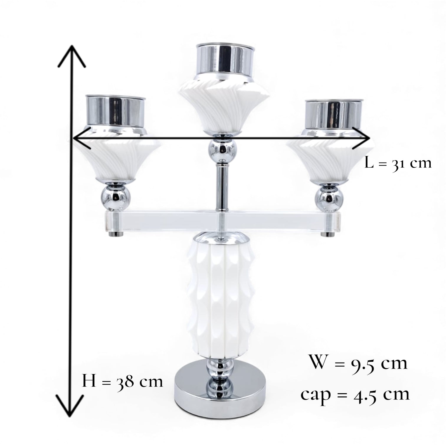 Luxury 3-Head Bakhoor Burner Stand – Modern Silver & White Incense Holder for Home & Majlis (H38 x L31 x W9.5 x Cap 4.5 CM) - Damoo