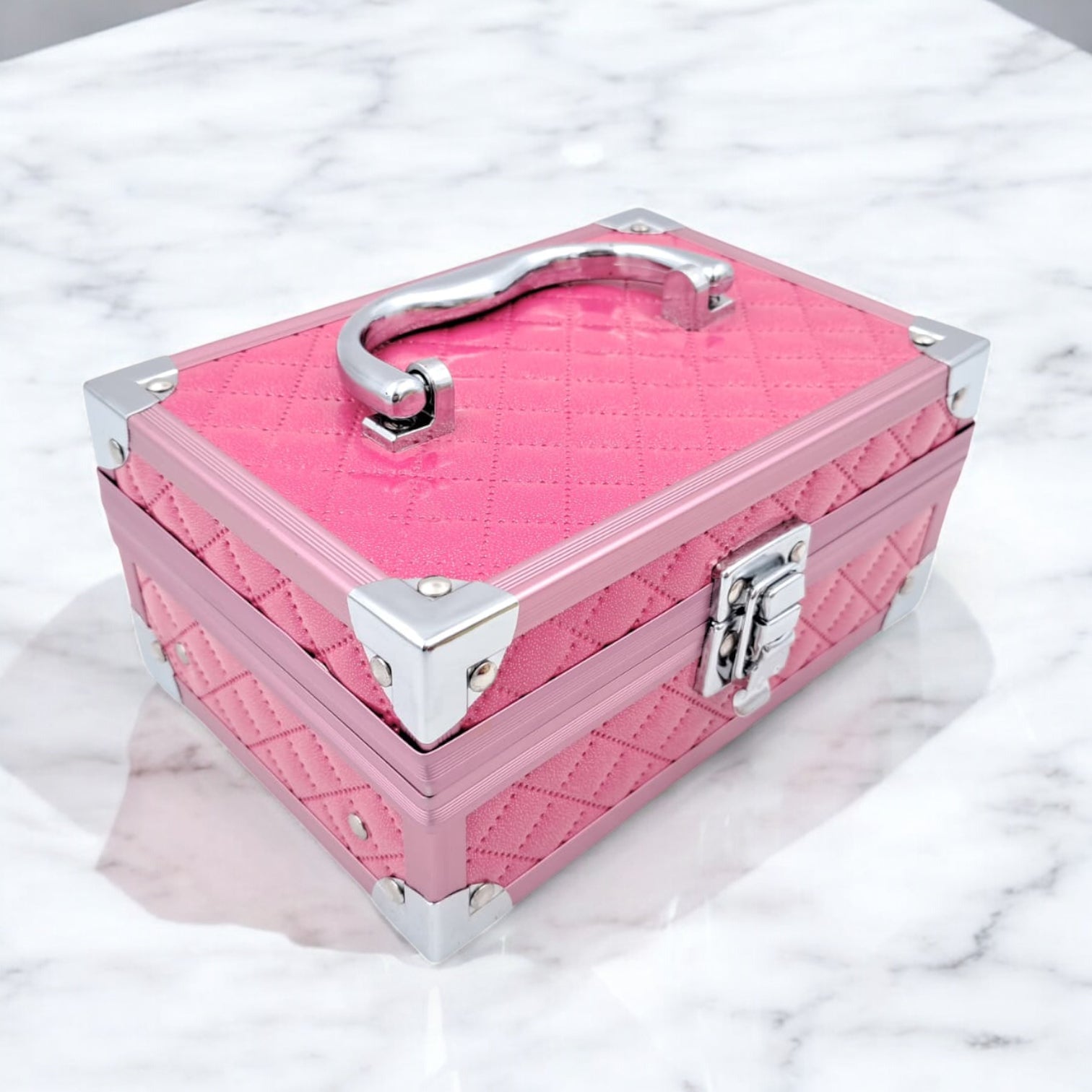 Premium Aluminum Jewelry Storage Box with Mirror & Removable Velvet Organizer – Compact Makeup & Accessories Case (H14cm x W13cm x L18cm) - Damoo