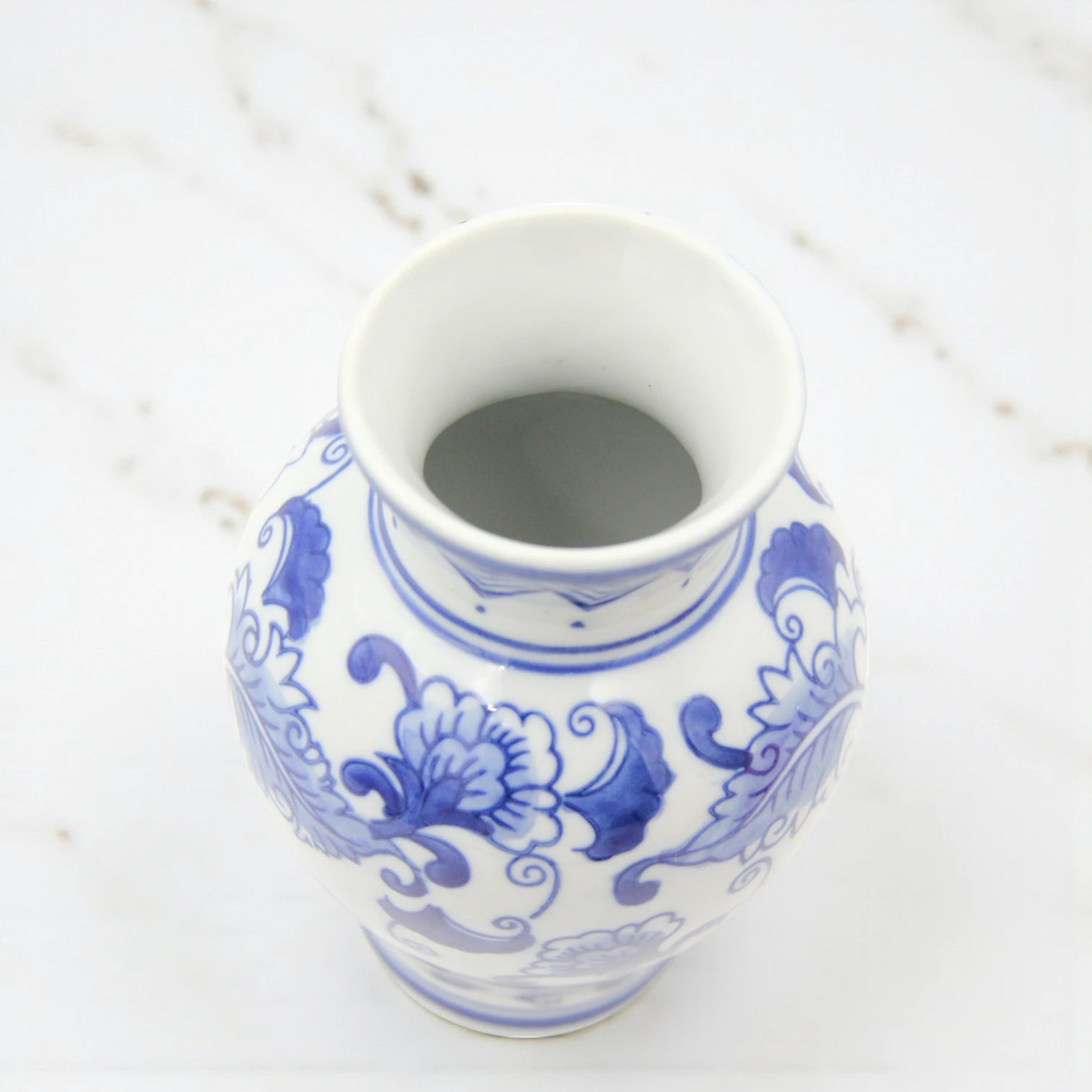 Classic Blue & White Floral Porcelain Vase – Hand-Painted Round Ceramic Vase for Elegant Home Décor - Damoo