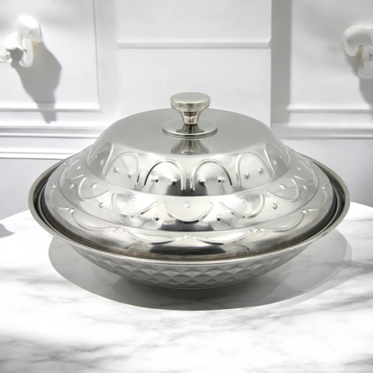 Classic Dome-Lid Stainless Steel Food Warmer β Traditional Insulated Hot Pot for Majlis, Buffet, or Family Gatherings - Damoo