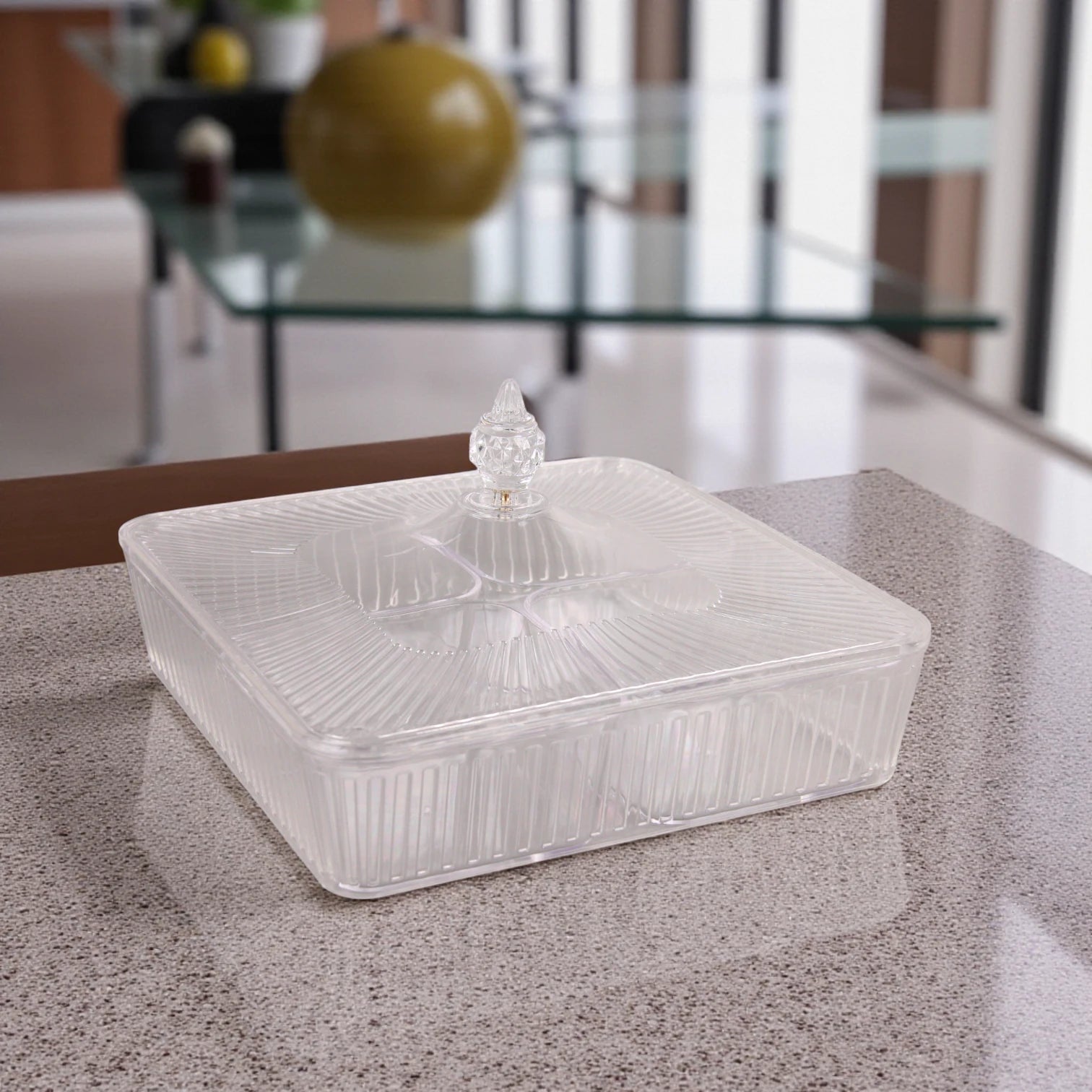 Clear Acrylic Candy Box with 4-Section Divider – Elegant Multi-Compartment Dish for Sweets, Nuts, and Dates - Damoo