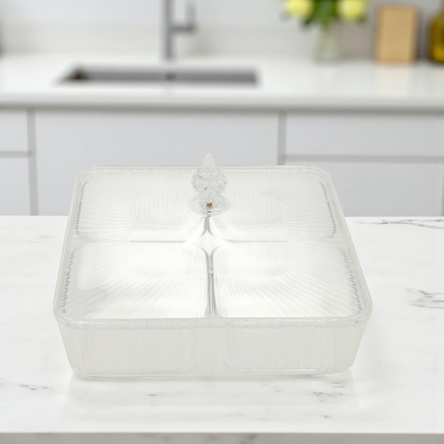 Clear Acrylic Candy Box with 4-Section Divider – Elegant Multi-Compartment Dish for Sweets, Nuts, and Dates - Damoo
