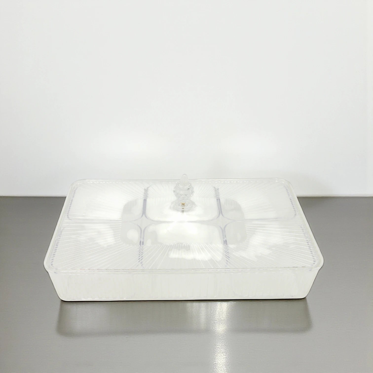 Clear Acrylic Candy Box with Lid – 6-Compartment Rectangular Snack Organizer – Elegant Storage for Chocolates, Dates, Nuts & Sweets – Modern Decorative Serving Tray - Damoo