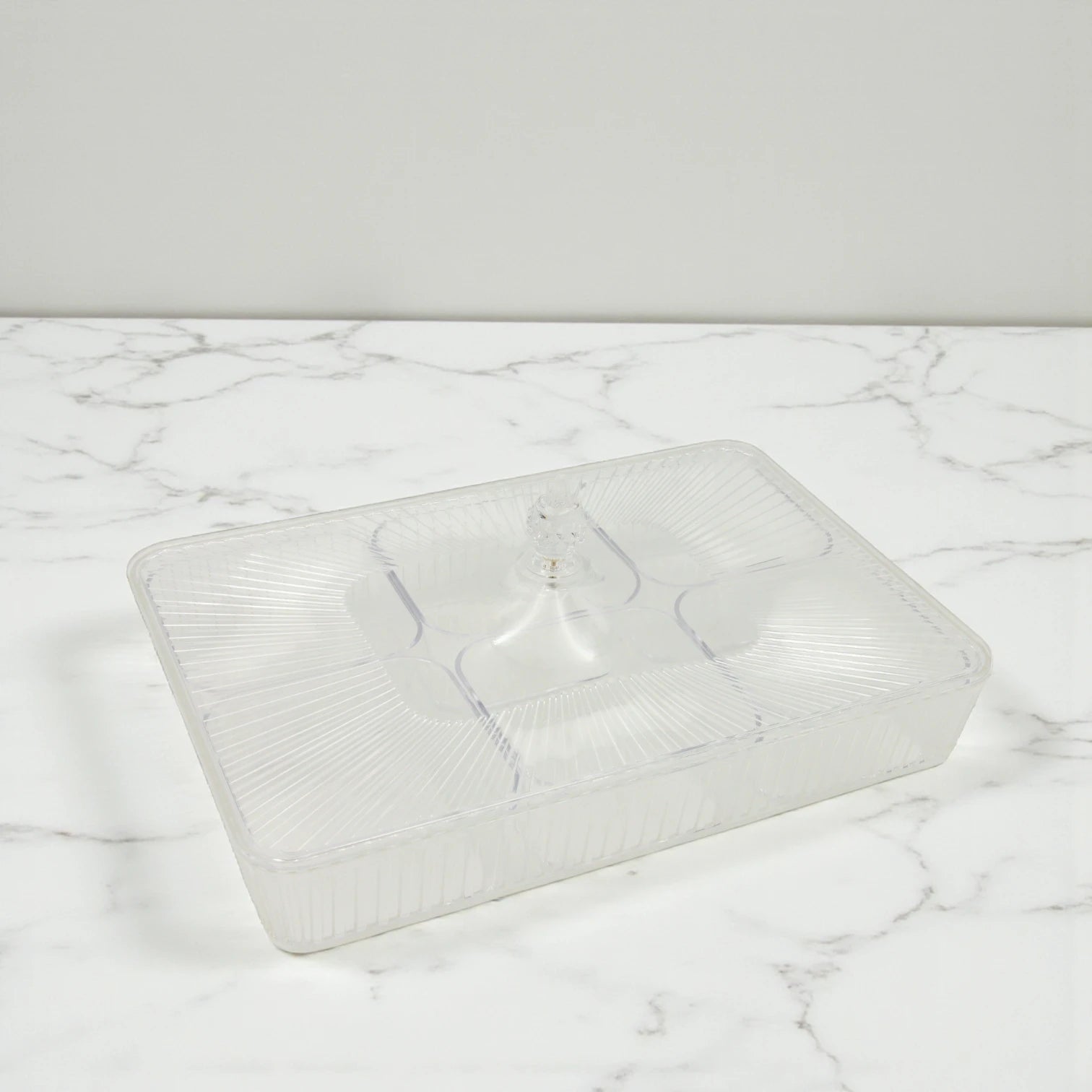 Clear Acrylic Candy Box with Lid – 6-Compartment Rectangular Snack Organizer – Elegant Storage for Chocolates, Dates, Nuts & Sweets – Modern Decorative Serving Tray - Damoo