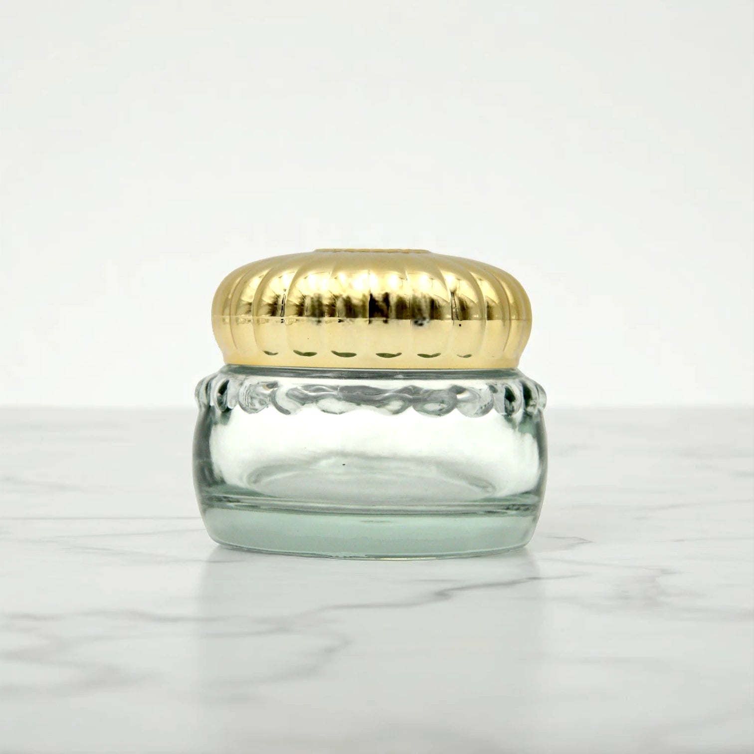 Clear, Glass, & Empty Bakhoor Storage Jar with Elegant Gold Lid 100 ML – Multi-Purpose Storage for Oud, Spices & More - Damoo