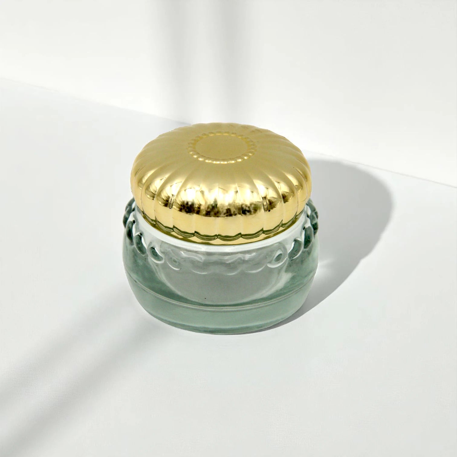 Clear, Glass, & Empty Bakhoor Storage Jar with Elegant Gold Lid 100 ML – Multi-Purpose Storage for Oud, Spices & More - Damoo