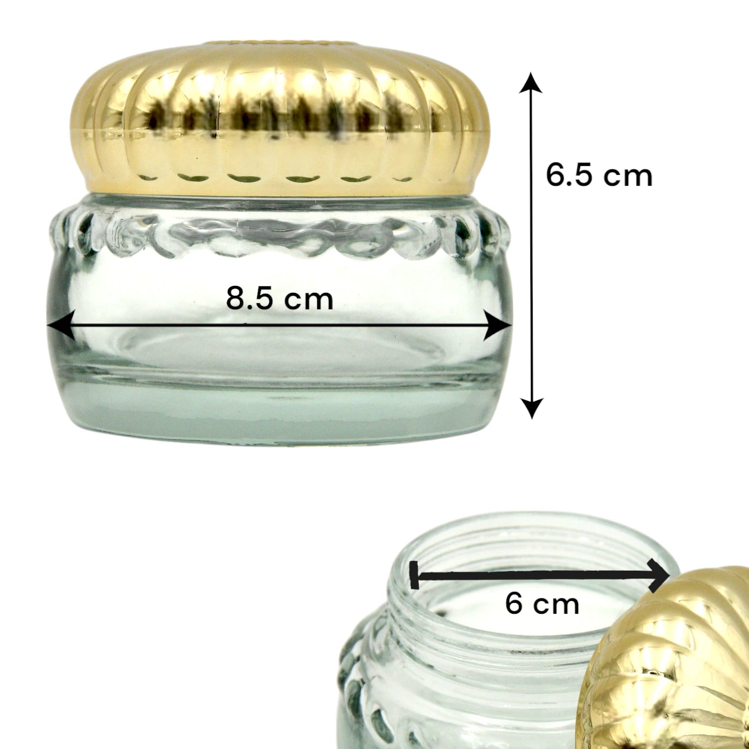 Clear, Glass, & Empty Bakhoor Storage Jar with Elegant Gold Lid 100 ML – Multi-Purpose Storage for Oud, Spices & More - Damoo