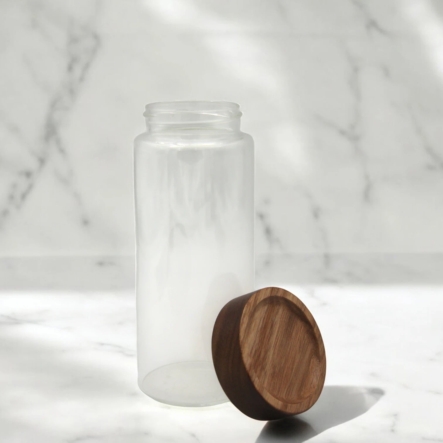 Clear Glass Storage Canister with Natural Wood Lid – Airtight Kitchen Jar for Pantry, Coffee, Tea, Spices & Home Organization - Damoo