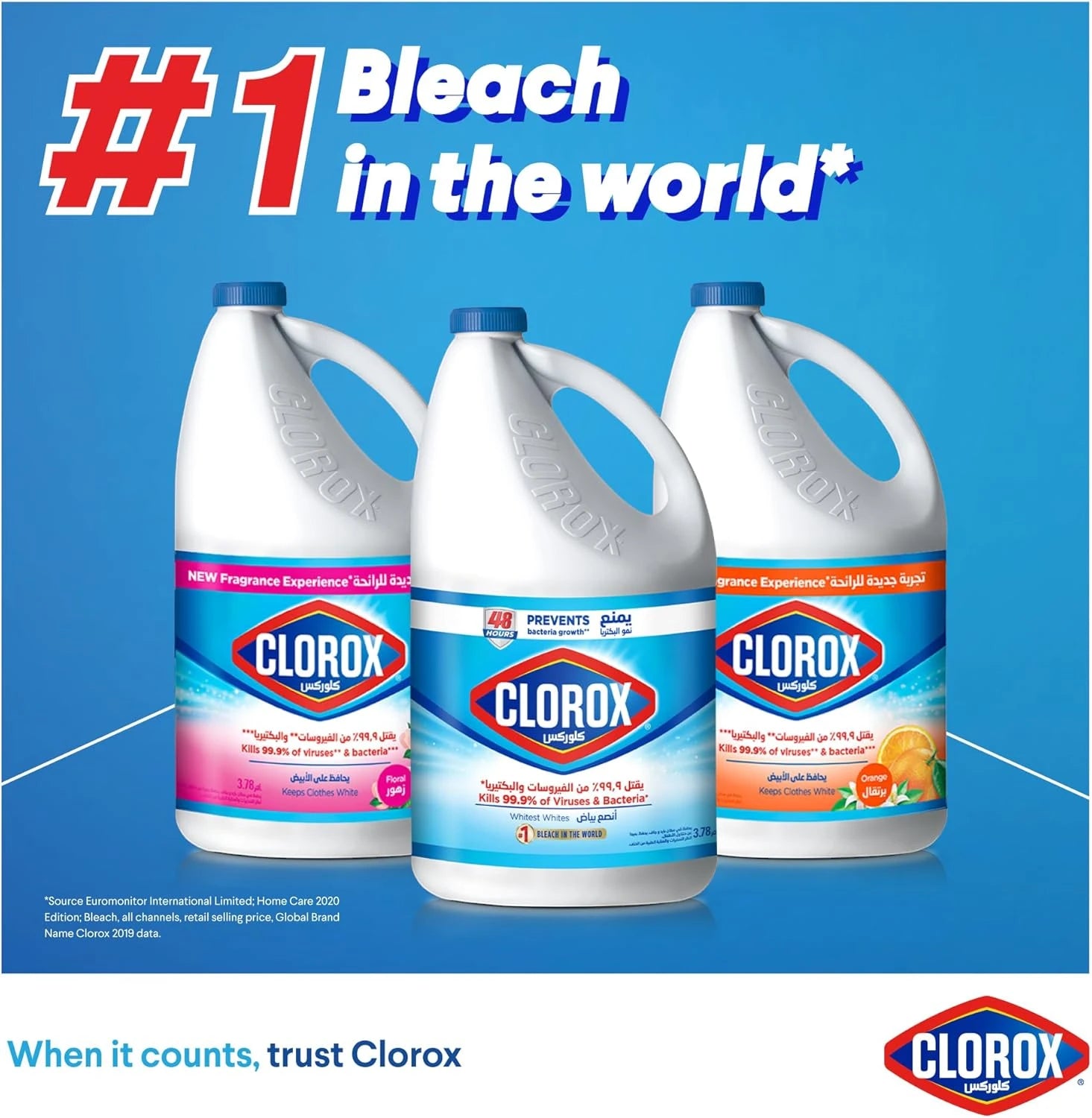 Clorox Liquid Bleach Original – 2 x 3.78L | Disinfects, Whitens & Removes Stains | Kills 99.9% of Germs | Multi-Surface Use - Damoo