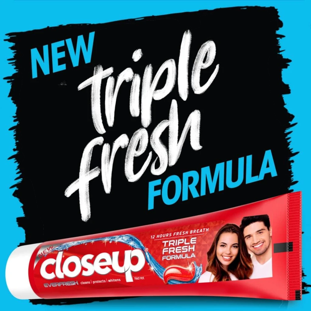 Closeup Triple Fresh Gel Toothpaste Red Hot Flavor 75ml x 4 Pack – 12-Hour Fresh Breath with Antibacterial Mouthwash & Microshine Crystals - Damoo