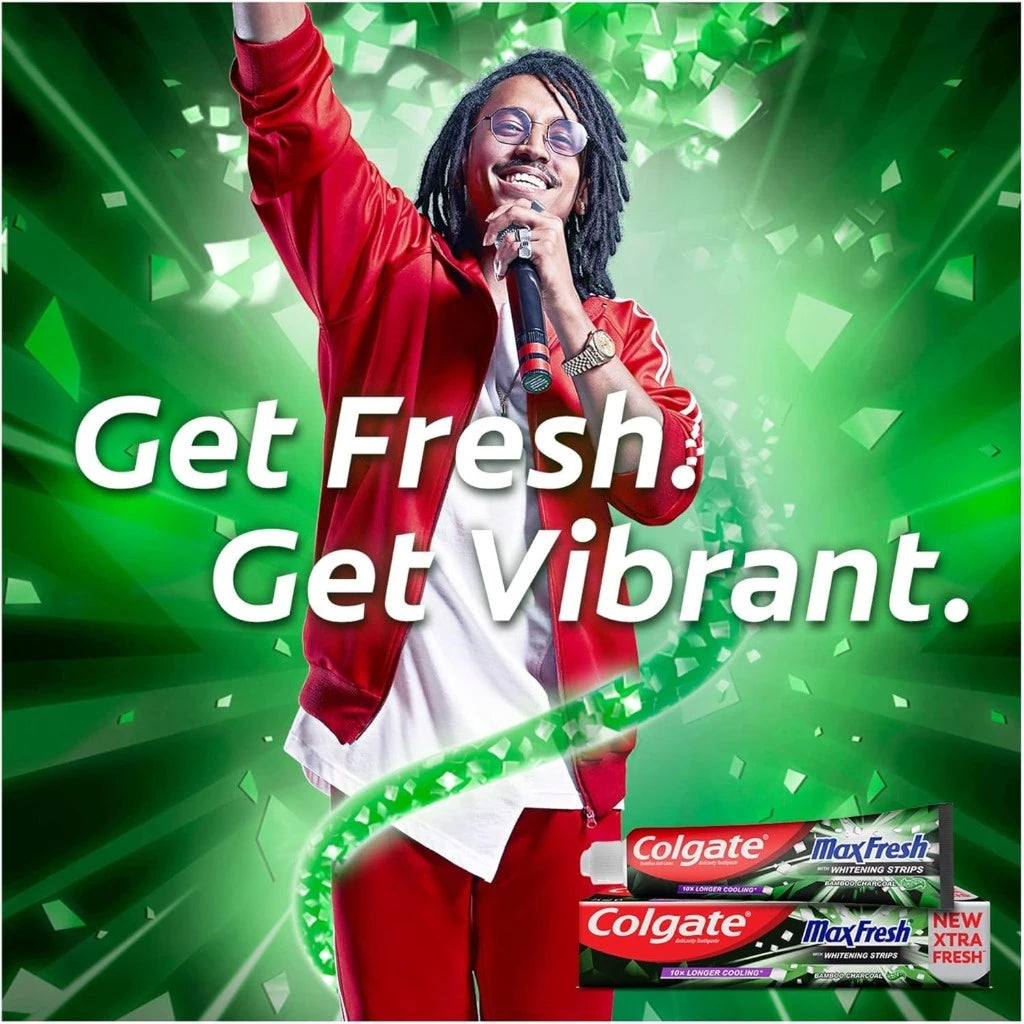 Colgate Max Fresh Toothpaste with Whitening Strips & Bamboo Charcoal – 100ml – Deep Clean, Extra Fresh, Cavity Protection - Damoo