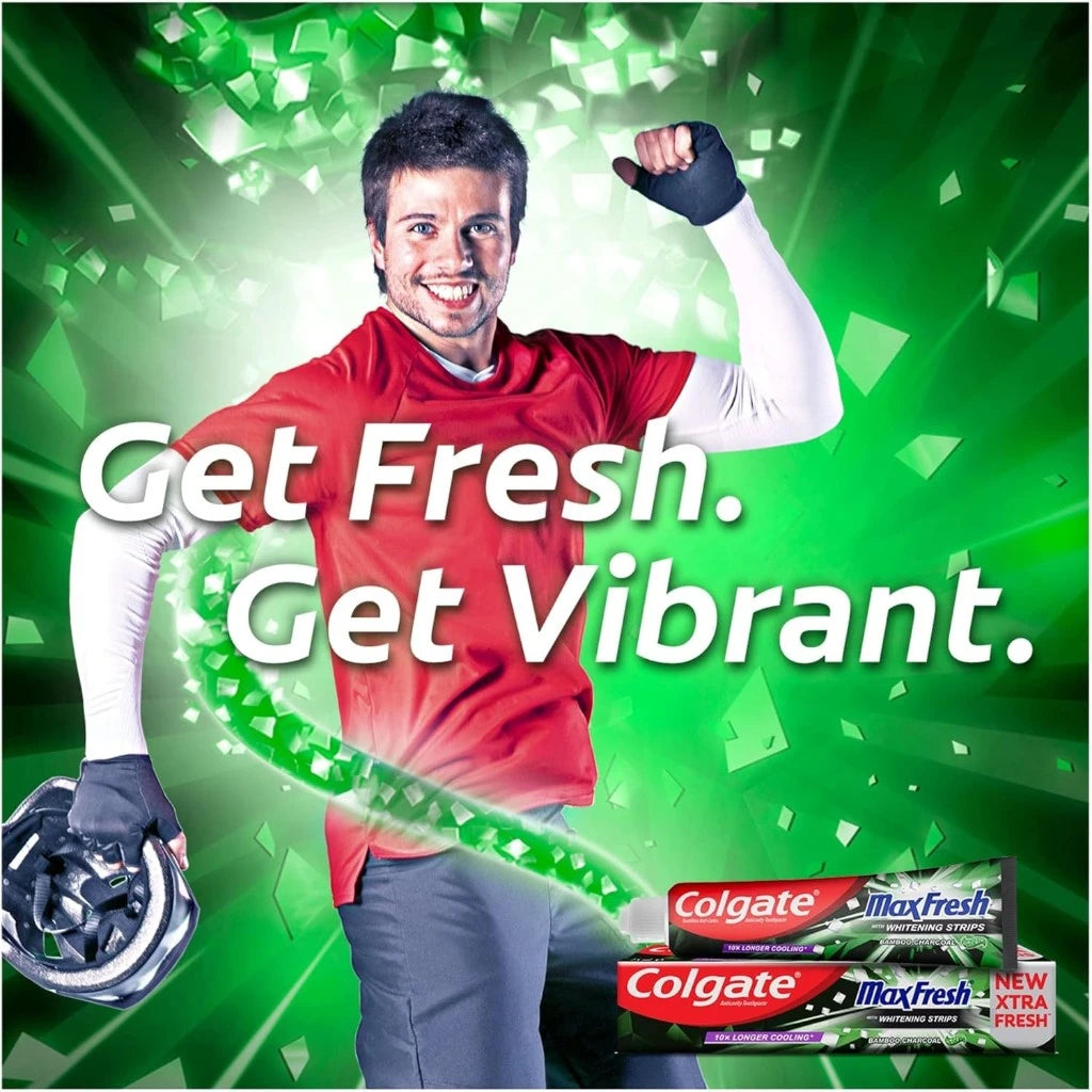 Colgate Max Fresh Toothpaste with Whitening Strips & Bamboo Charcoal – 100ml – Deep Clean, Extra Fresh, Cavity Protection - Damoo