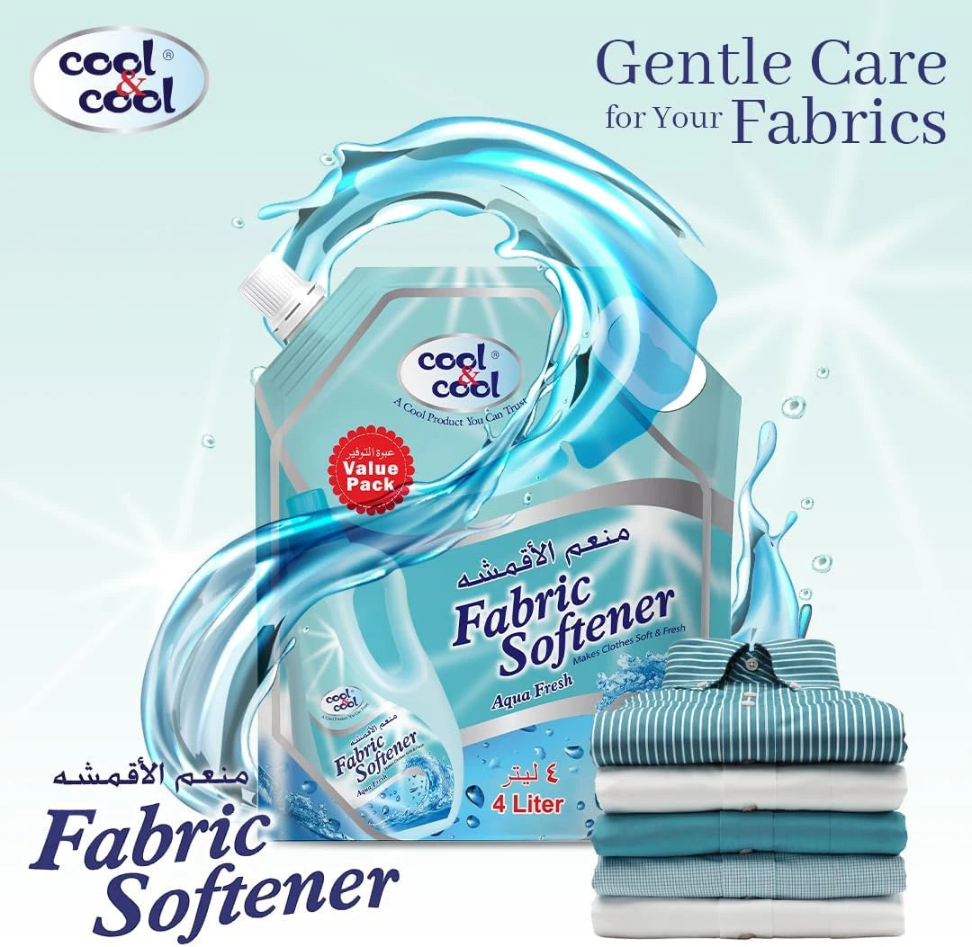 Cool & Cool Aqua Fresh Fabric Softener 4L Pouch – Long-Lasting Fresh Scent, Gentle on Fabrics, Softens & Protects Clothes, Easy Ironing, Color Preservation - Damoo