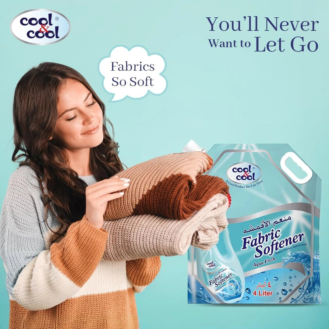 Cool & Cool Aqua Fresh Fabric Softener 4L Pouch – Long-Lasting Fresh Scent, Gentle on Fabrics, Softens & Protects Clothes, Easy Ironing, Color Preservation - Damoo
