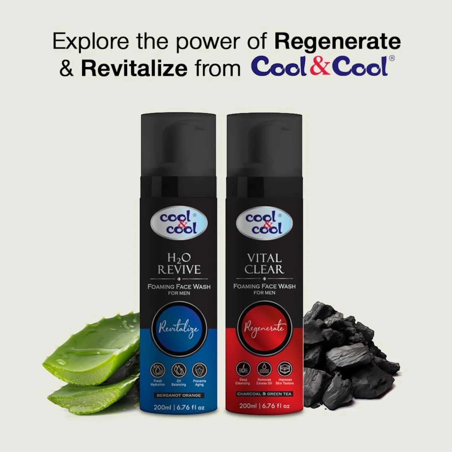 Cool & Cool Vital Clear Foaming Face Wash for Men 200ml – Deep Cleansing with Charcoal & Green Tea | Oil Control & Skin Texture Renewal - Damoo