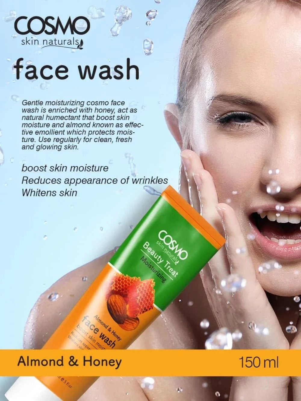 COSMO DESIGNS Almond & Honey Face Wash โ 150ml | Deep Moisturizing Cleanser for Glowing Skin | Reduces Wrinkles & Brightens Complexion | For All Skin Types - Damoo