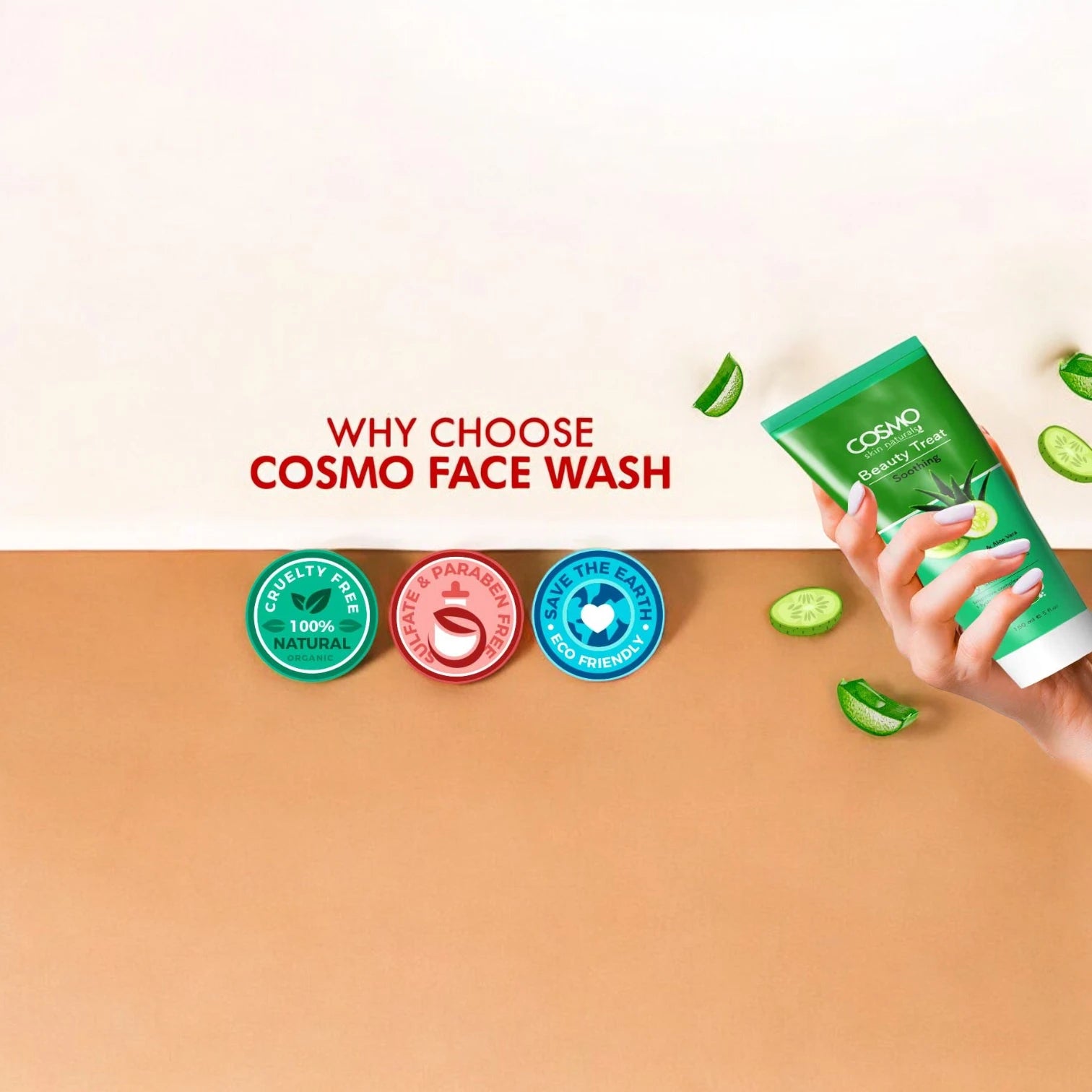 COSMO DESIGNS Cucumber & Aloe Vera Face Wash – 150ml | Soothing Daily Cleanser for Dry Skin | Hydrates, Softens & Brightens Complexion | Gentle for All Skin Types - Damoo
