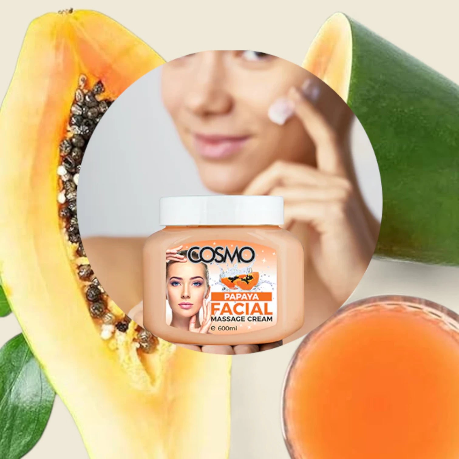 Cosmo Designs Papaya Facial Massage Cream 600ml – Exfoliating & Hydrating Cream for Glowing, Even-Toned Skin | Deep Nourishment for Daily Use - Damoo