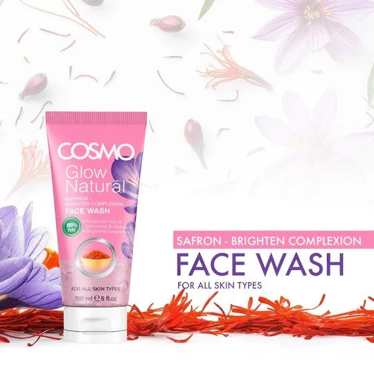 COSMO Glow Natural Saffron Face Wash 150 ml – Brightening & Complexion Enhancing Cleanser | Fades Dark Spots & Blemishes | 100% Natural Extract | All Skin Types - Damoo
