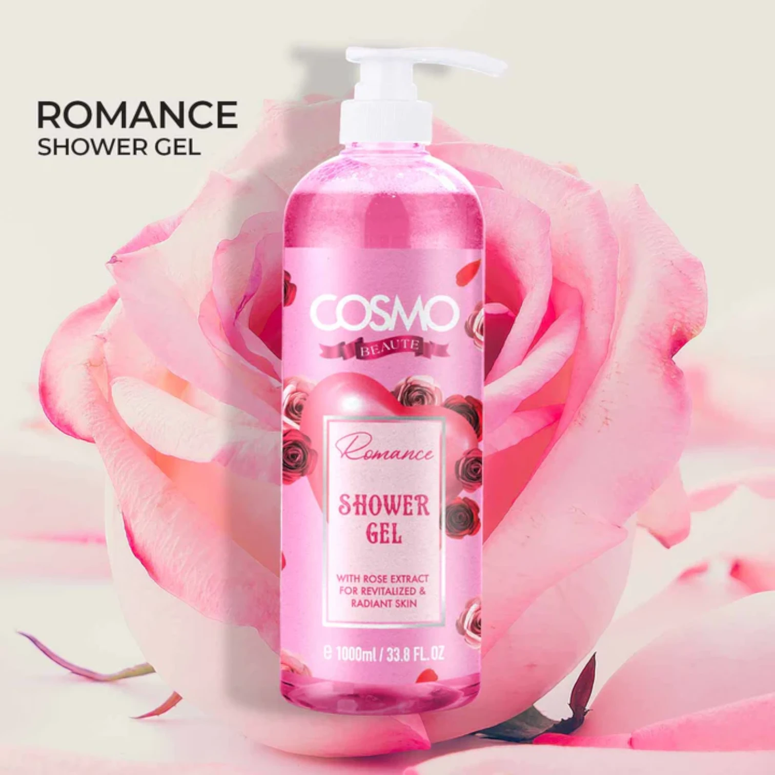Cosmo Temptation Romance Shower Gel – Luxurious Rose-Scented Body Wash for All Skin Types, 1000ml - Damoo