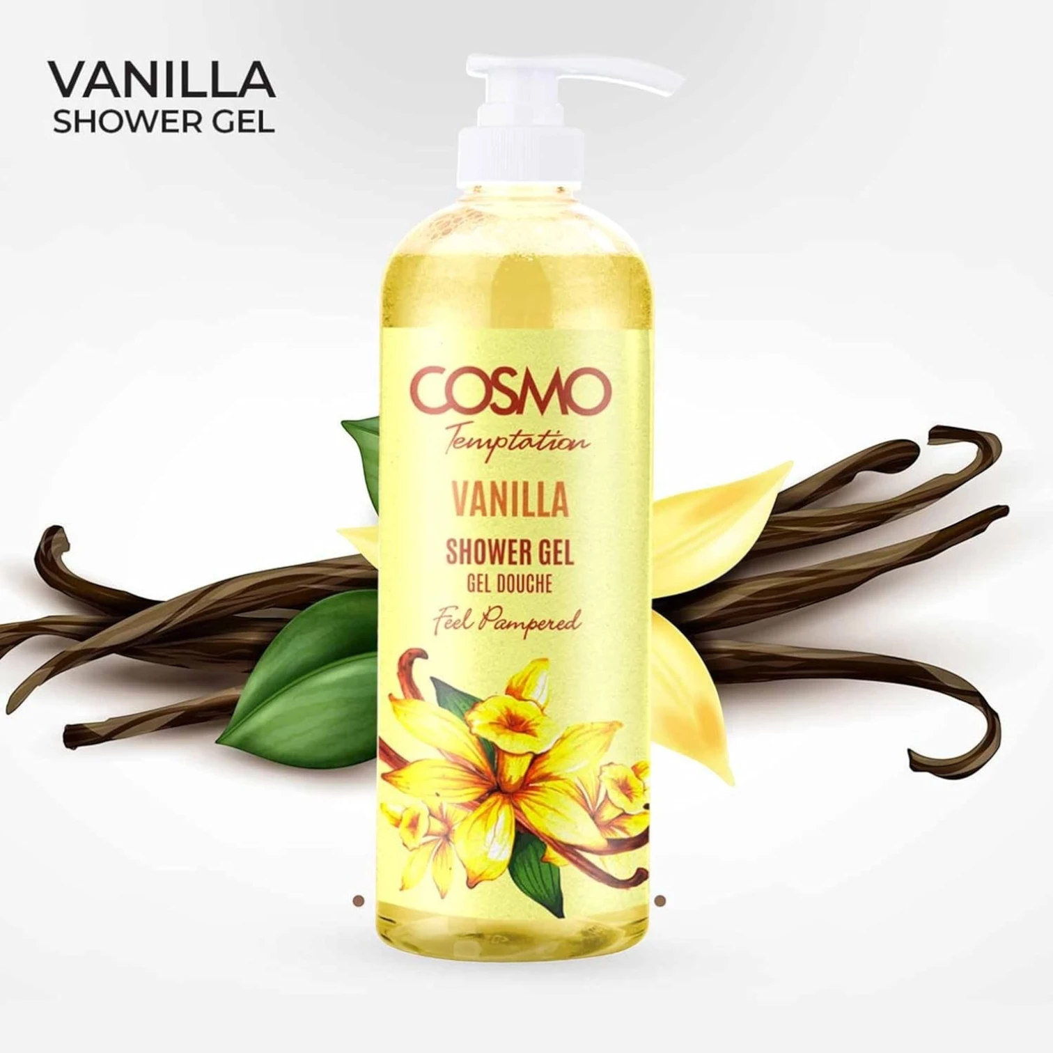 Cosmo Temptation Vanilla Shower Gel 1000ml – Nourishing Creamy Body Wash with Aloe Vera, Shea Butter & Vitamin E - Damoo