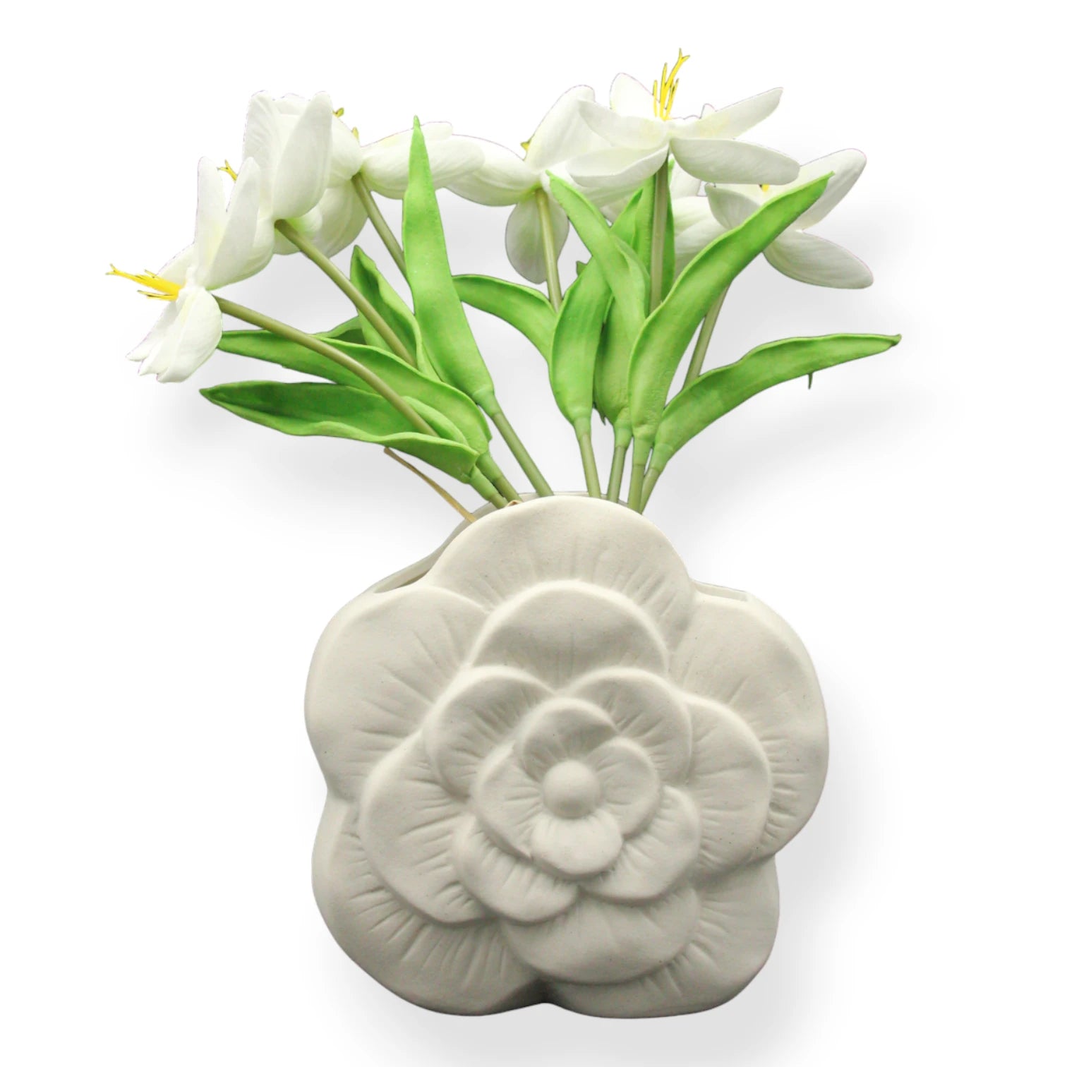 Cream-Colored Flower Shaped Ceramic Vase – Elegant Decorative Centerpiece for Living Room, Shelf, or Table - Damoo