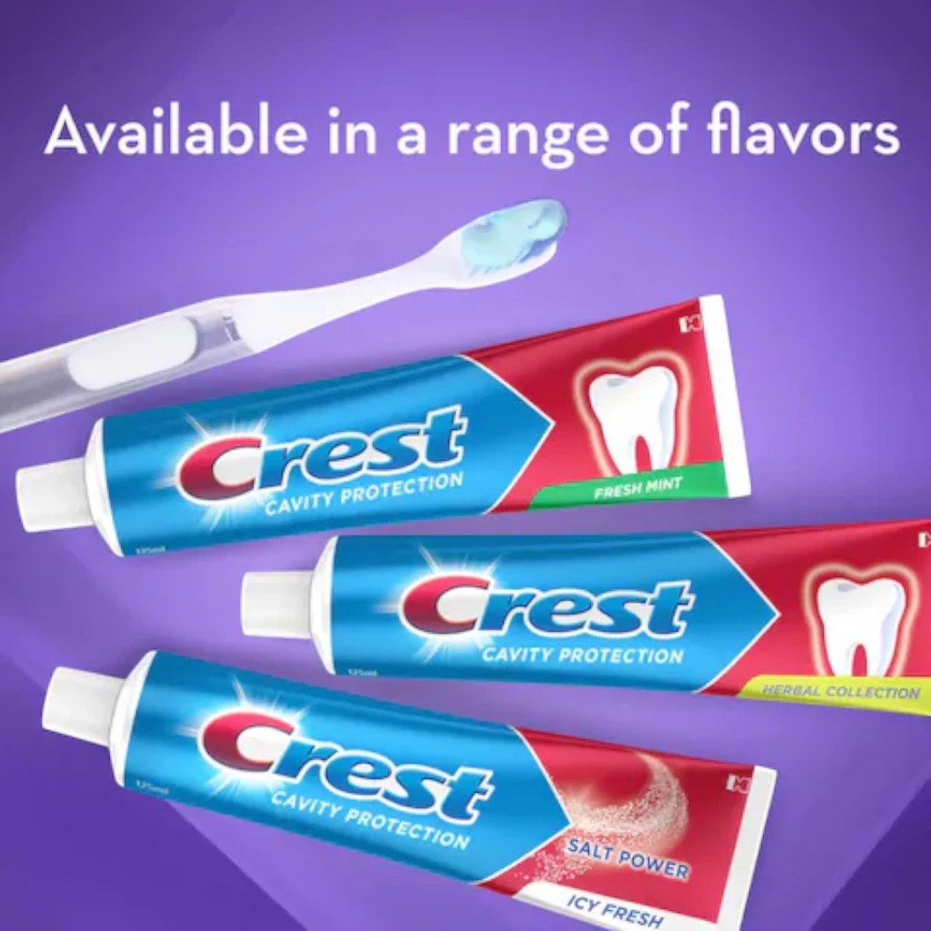 Crest Cavity Protection Toothpaste 125ml 4 Pack – Fresh Mint Flavor – Enamel-Safe Formula with Calci-Dent for Stronger Teeth, Cavity Defense, Advanced Cleaning & Long-Lasting Minty Fresh Breath - Damoo