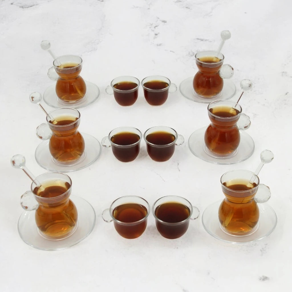 Crystal House Elegant 24-Piece Include Tea Cups & Saucer & Coffee Cup & stirring sticks Complete Set with Crystal Handle - Damoo
