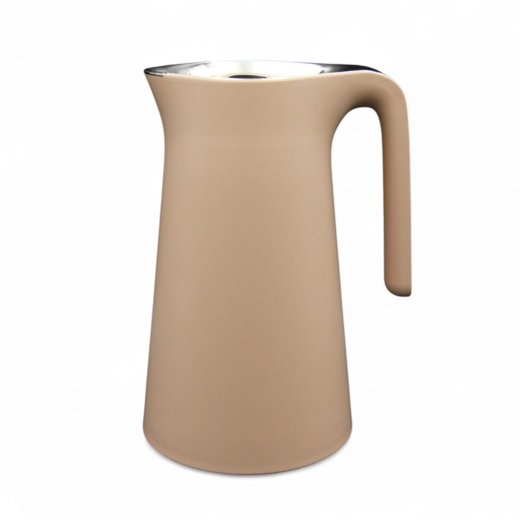 Crystal House Vacuum Flask – 1.0L Leak-Proof Thermal Flask with Asbestos-Free Pink Glass Liner & Elegant Handle | Keeps Hot & Cold for 24h | Superior Quality (Beige) - Damoo