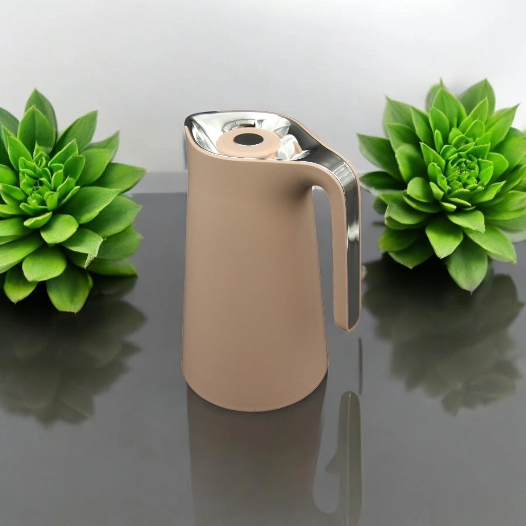Crystal House Vacuum Flask – 1.0L Leak-Proof Thermal Flask with Asbestos-Free Pink Glass Liner & Elegant Handle | Keeps Hot & Cold for 24h | Superior Quality (Beige) - Damoo
