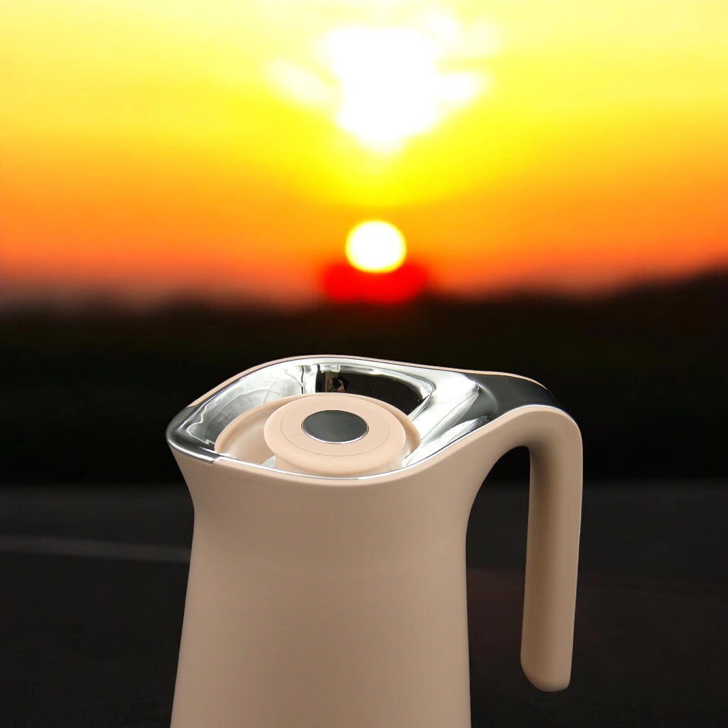 Crystal House Vacuum Flask – 1.0L Leak-Proof Thermal Flask with Asbestos-Free Pink Glass Liner & Elegant Handle | Keeps Hot & Cold for 24h | Superior Quality (Beige) - Damoo