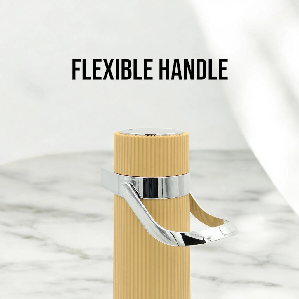 Crystal House Vacuum Flask – 1.0L | Pump-Action Thermal Dispenser | PP Outer Body with Glass Liner | 24H Hot & Cold | Leak-Proof | Flexible Handle - Damoo