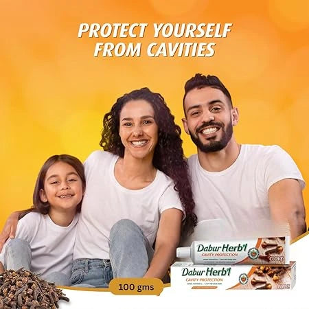 Dabur Herbal Clove Toothpaste 2x150g | Cavity Protection with Natural Clove Extract | No Fluoride or Harsh Chemicals | Strong Teeth & Fresh Breath | Ayurvedic Oral Care - Damoo