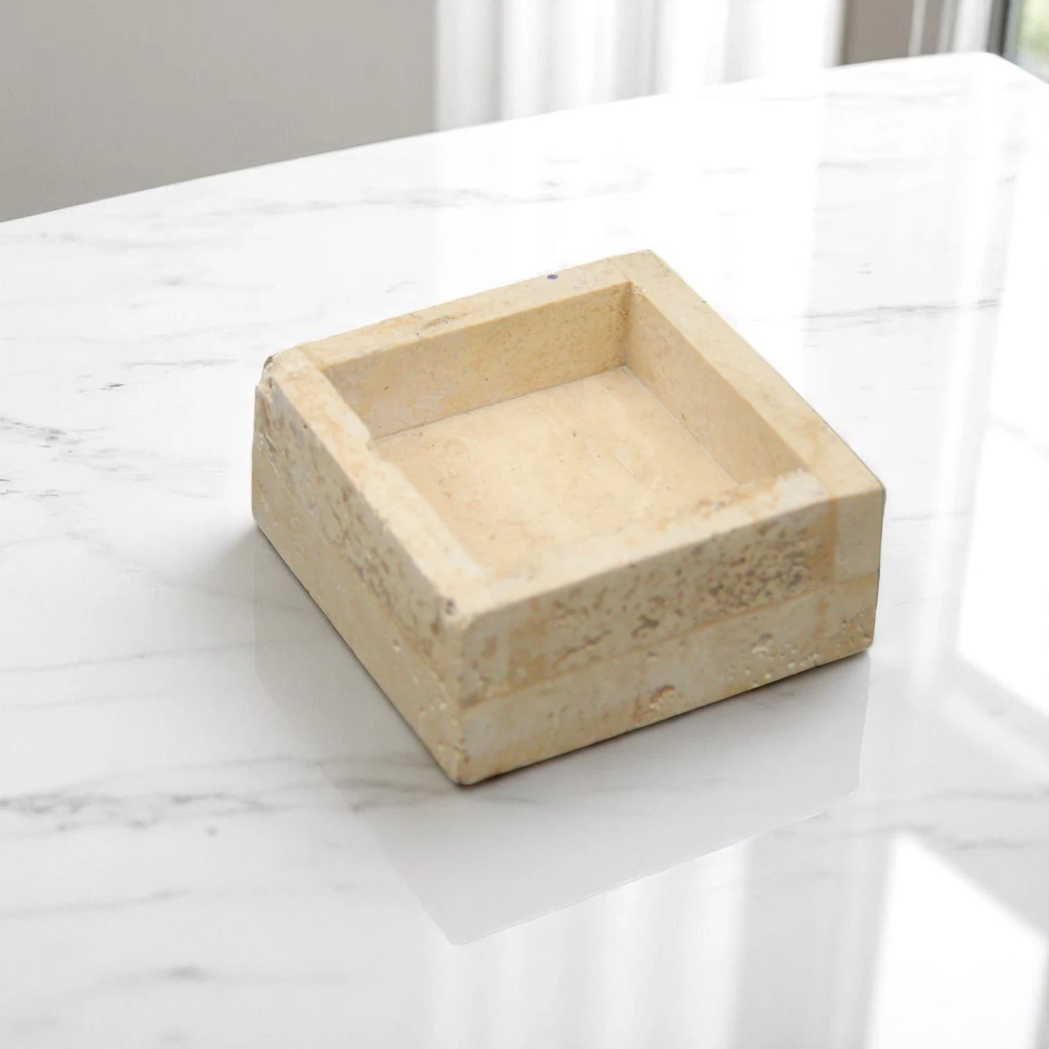 Damoo 3-Piece Natural Stone Incense Burner Set – Rectangular Tray, Ash Catcher, and Tower Diffuser with Metal Holder – Handcrafted Beige Marble Look" - Damoo