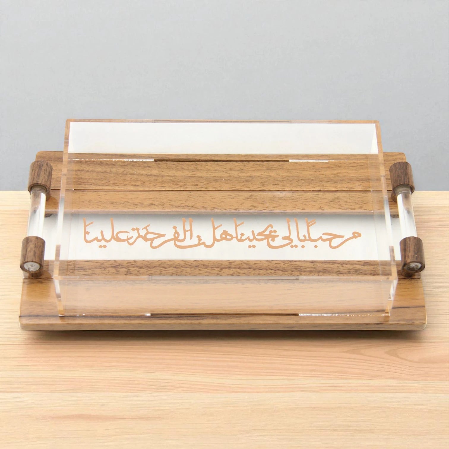 Damoo Acrylic & Wood Candy Box with Dual Compartments and Arabic Calligraphy – Covered Serving Box with Handle Tray - Damoo