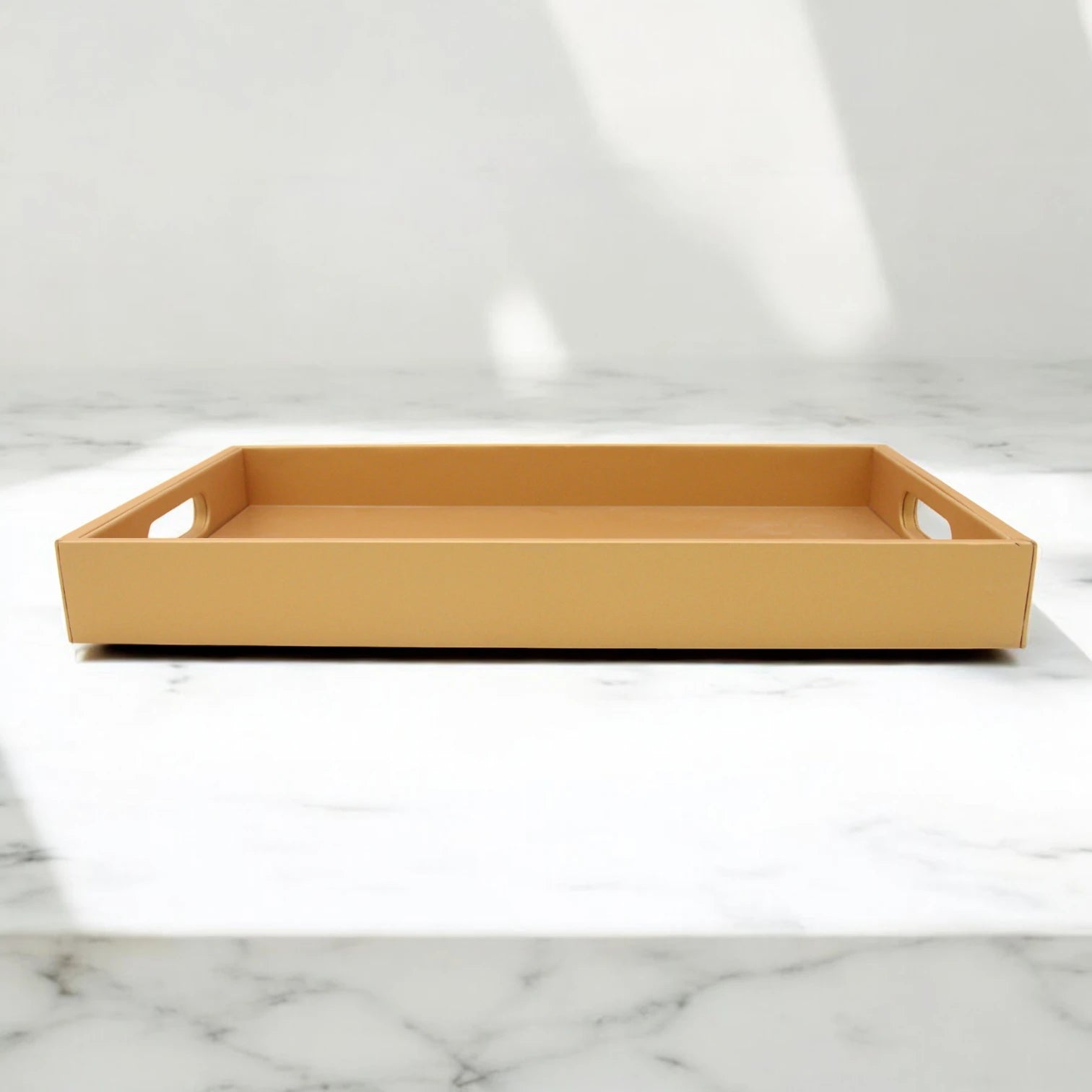 Damoo Black Faux Leather Serving Tray with Handles – Rectangular Organizer Tray for Kitchen, Office, Coffee Table, or Bathroom - Damoo