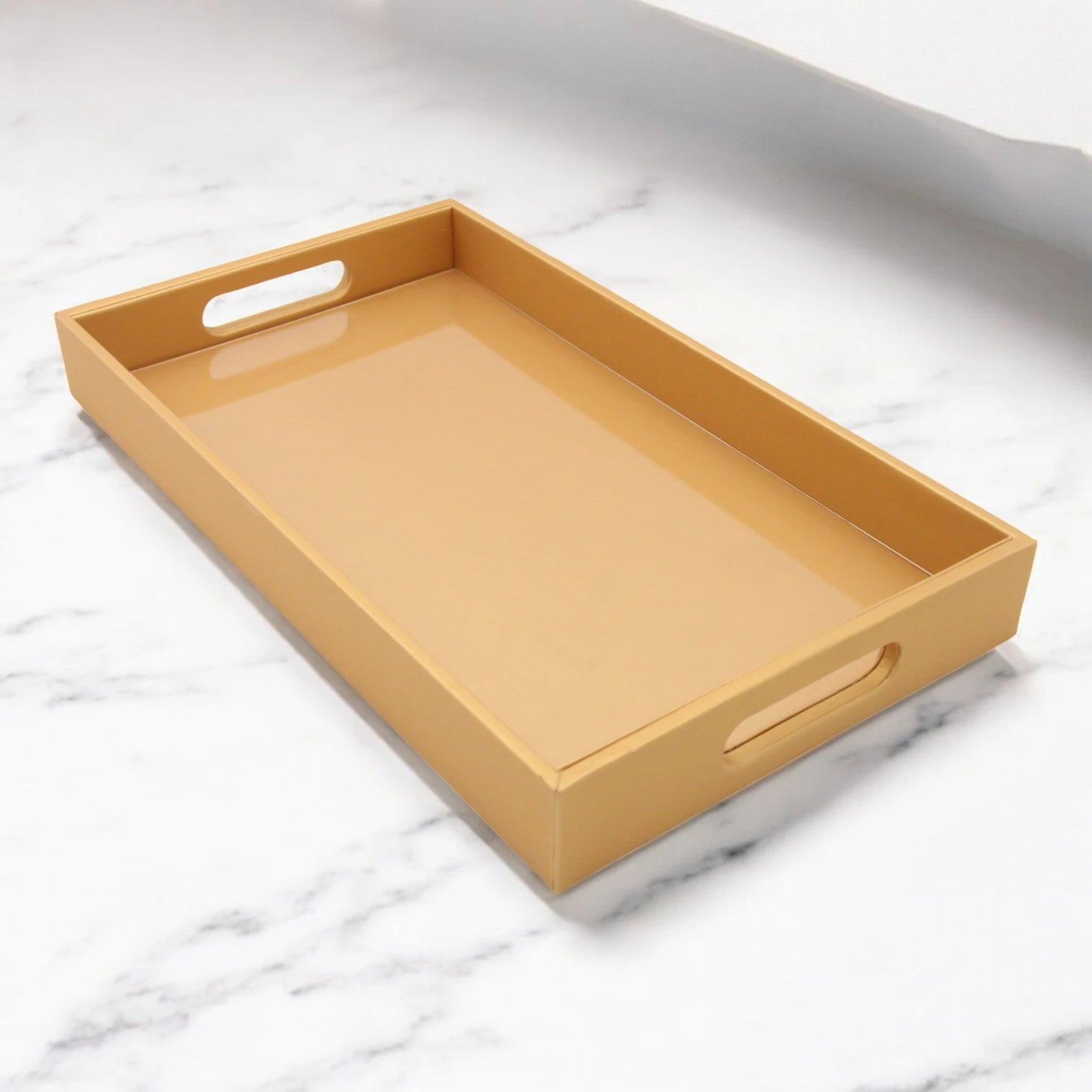 Damoo Black Faux Leather Serving Tray with Handles – Rectangular Organizer Tray for Kitchen, Office, Coffee Table, or Bathroom - Damoo