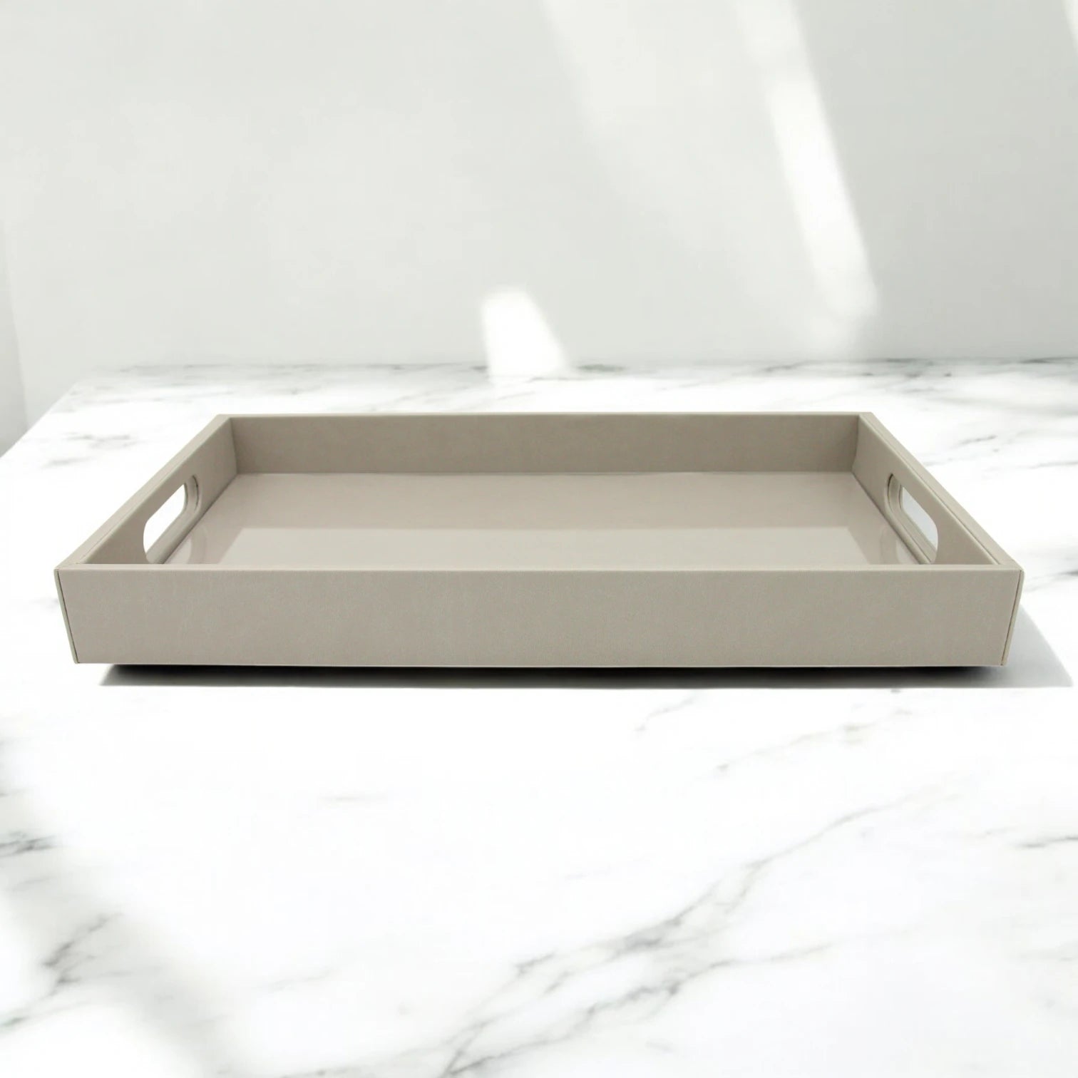 Damoo Black Faux Leather Serving Tray with Handles – Rectangular Organizer Tray for Kitchen, Office, Coffee Table, or Bathroom - Damoo