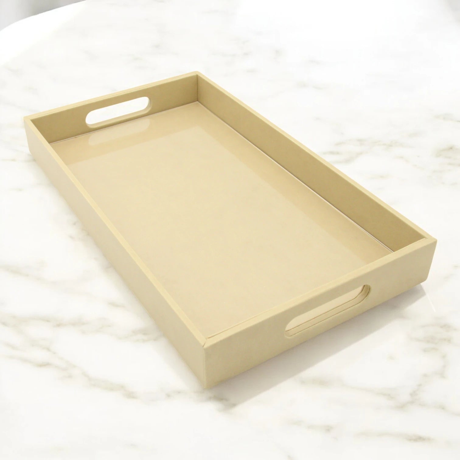 Damoo Black Faux Leather Serving Tray with Handles – Rectangular Organizer Tray for Kitchen, Office, Coffee Table, or Bathroom - Damoo