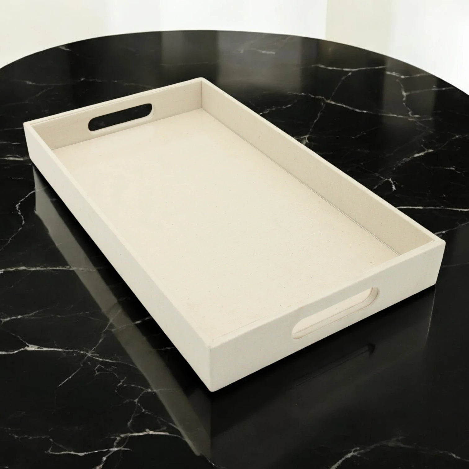 Damoo Black Faux Leather Serving Tray with Handles – Rectangular Organizer Tray for Kitchen, Office, Coffee Table, or Bathroom - Damoo