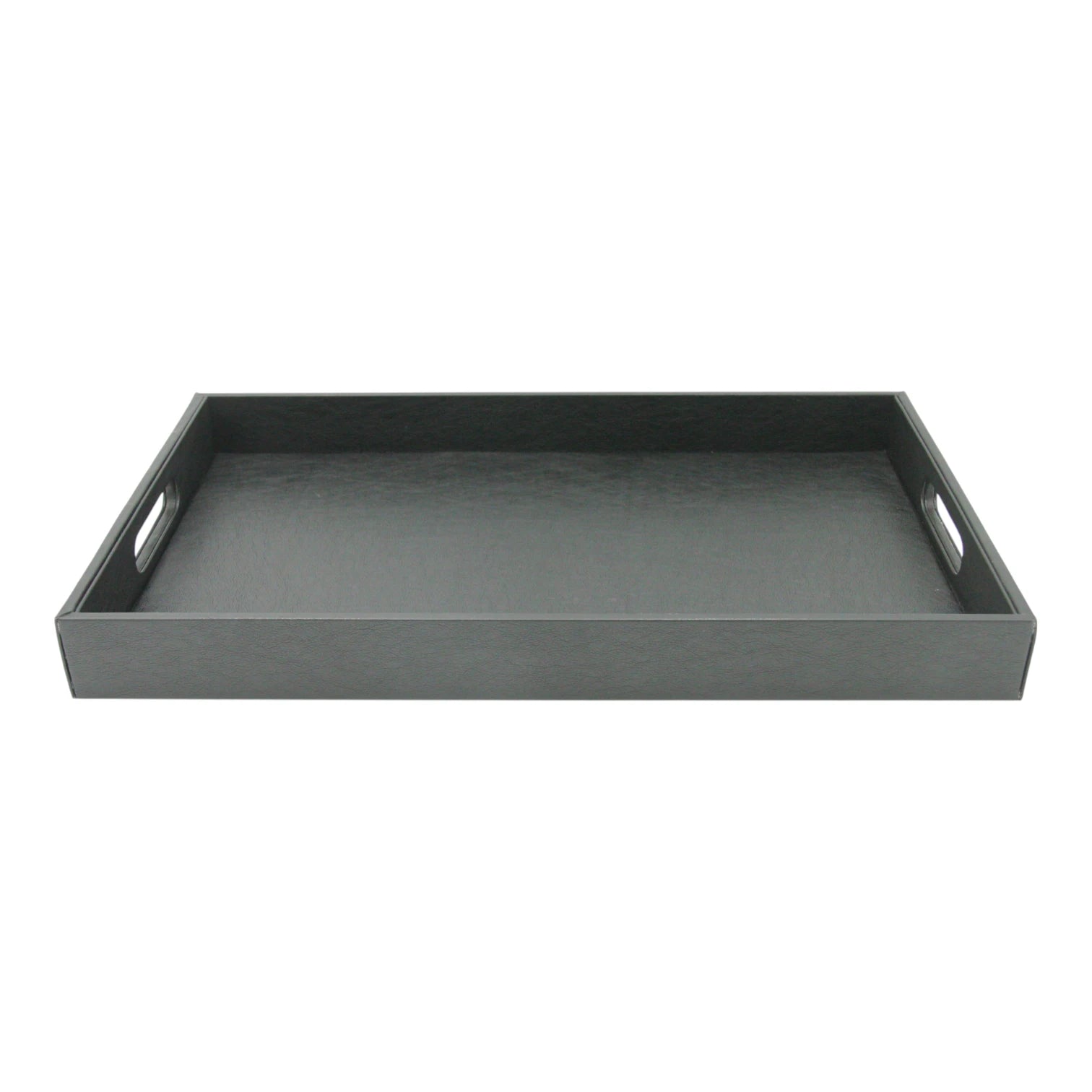Damoo Black Faux Leather Serving Tray with Handles – Rectangular Organizer Tray for Kitchen, Office, Coffee Table, or Bathroom - Damoo