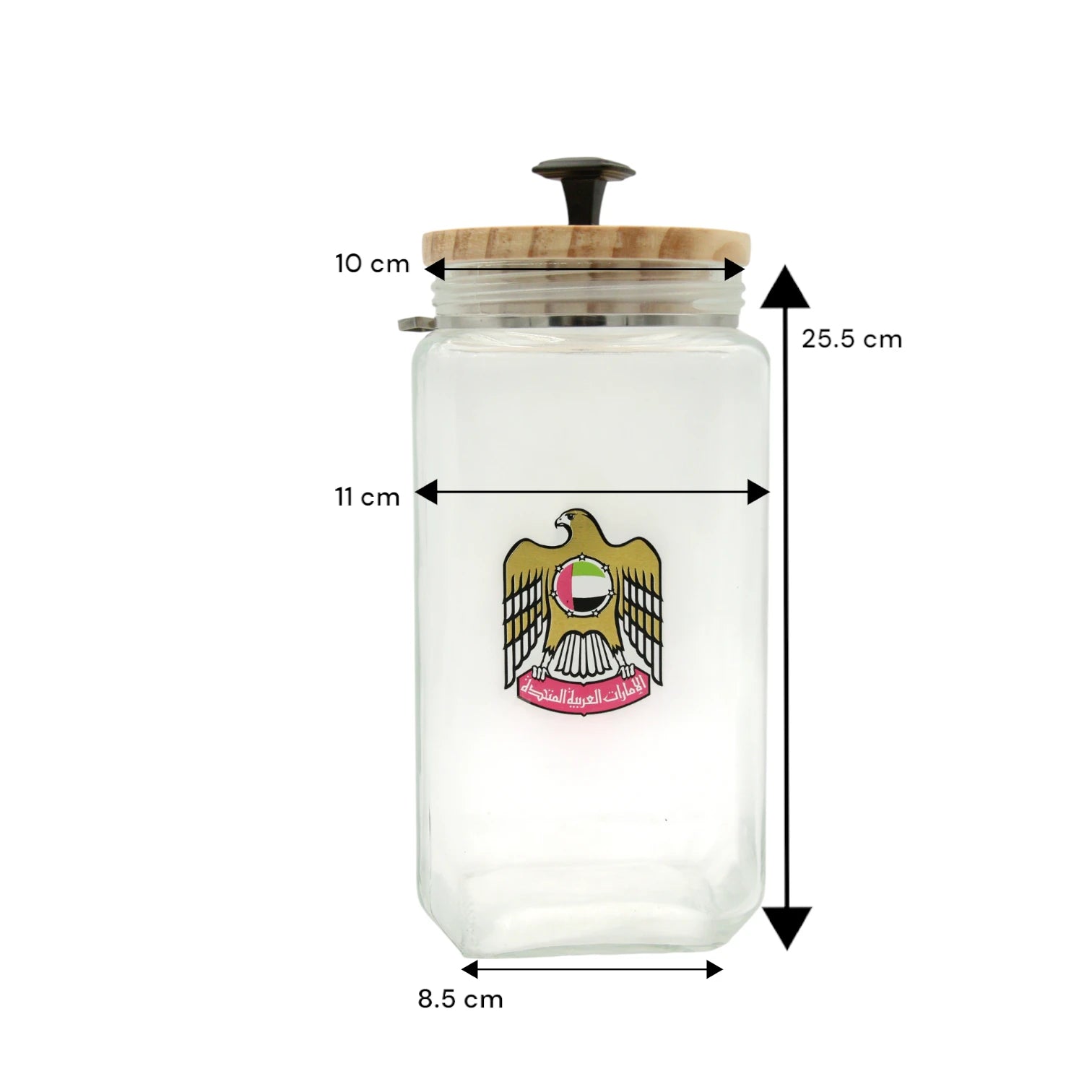 Damoo Ceramic Storage Jar with UAE Emblem – Airtight Wooden Lid & Metal Handle – Decorative Kitchen or Office Canister - Damoo