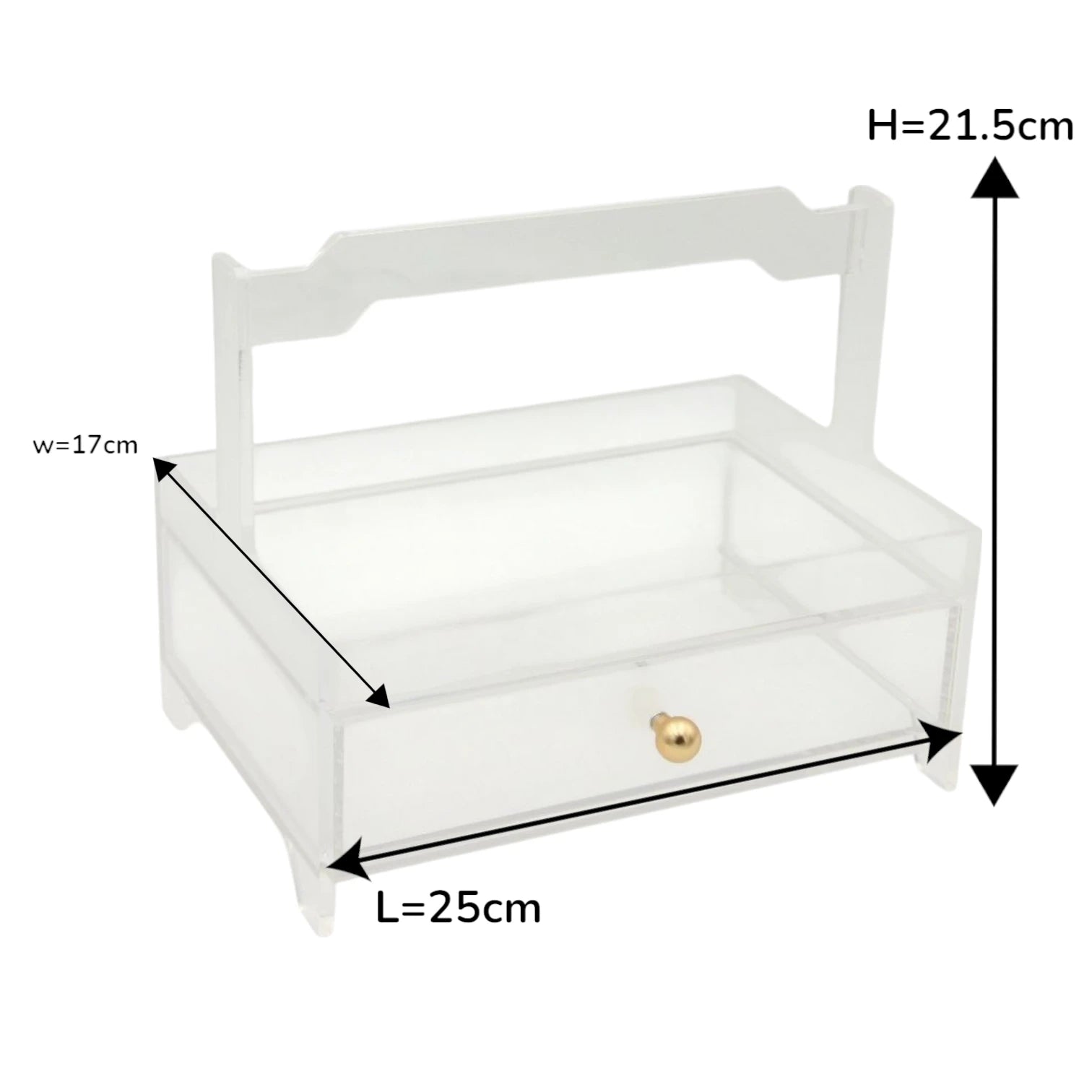 Damoo Clear Acrylic Organizer Tray with 1 Drawers & Gold Handles – Elegant Storage for Makeup, Jewelry & Vanity Décor - Damoo