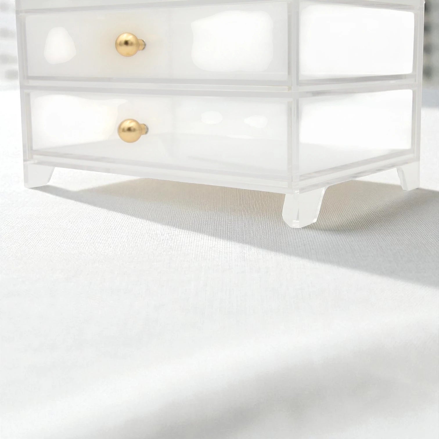 Damoo Clear Acrylic Organizer Tray with 2 Drawers and Gold Handles – Elegant Storage Box for Makeup, Jewelry, Office & Vanity – Transparent Display Case for Home or Salon Use - Damoo