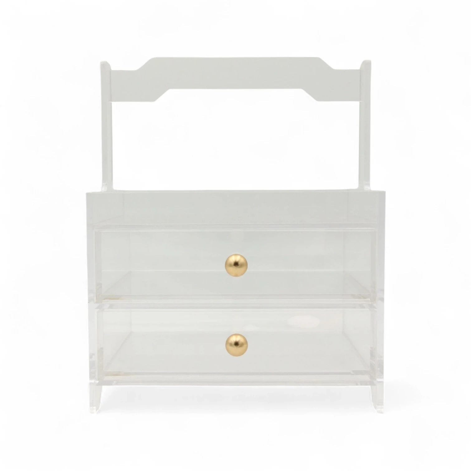 Damoo Clear Acrylic Organizer Tray with 2 Drawers & Gold Handles – Elegant Storage for Makeup, Jewelry & Vanity Décor - Damoo
